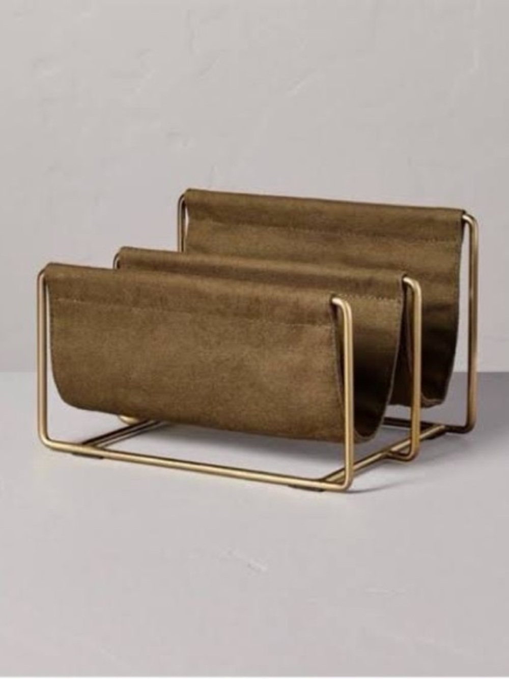 Hearth & Hand Mid-Century style Modern Brass & Olive Fabric Mail Holder